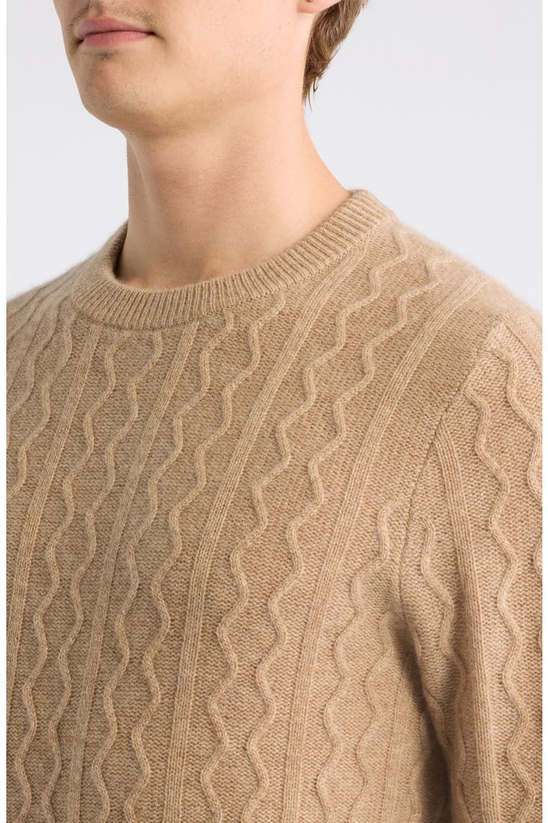 Cable Knit Cashmere Crewneck Sweater, Alternate, color, TAN GAZELLE HEATHER