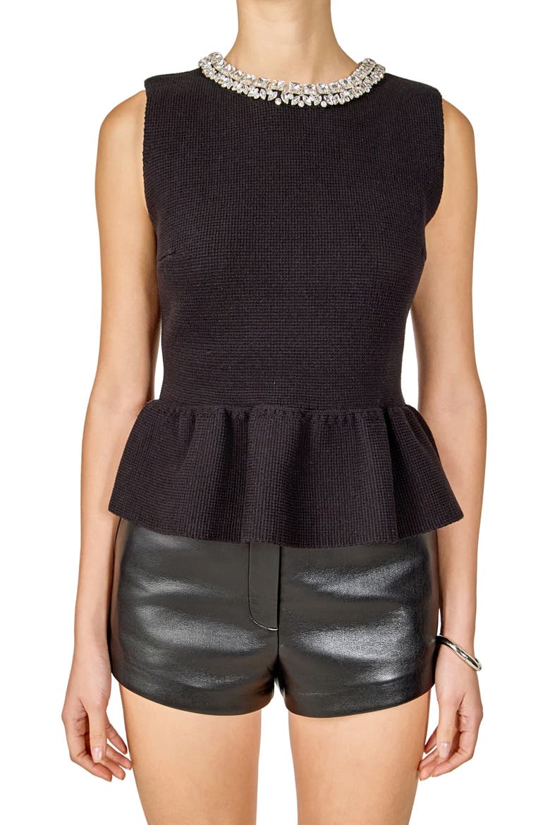 Embellished Knit Peplum Top, Alternate, color, BLACK