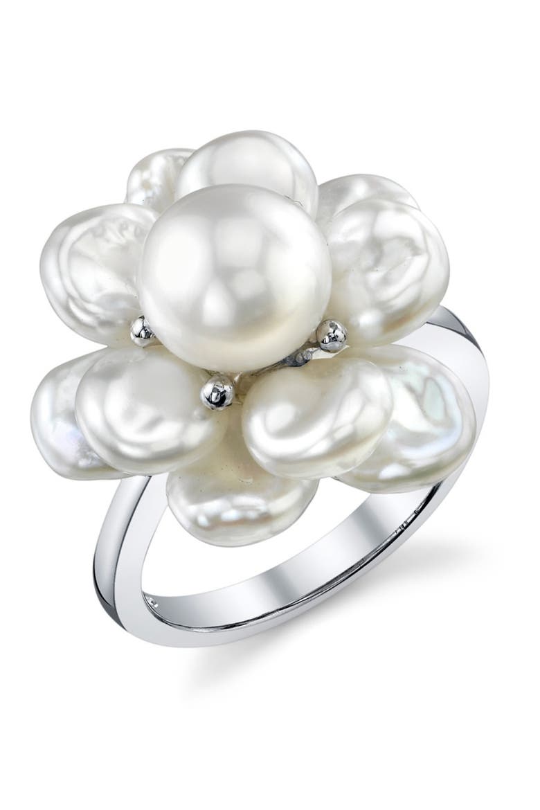 White Freshwater Cultured Keshi Pearl Ring, Main, color, Sterling Silver