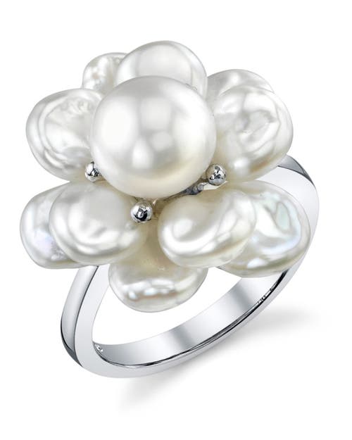 The Pearl Source White Freshwater Cultured Keshi Pearl Ring In Sterling Silver