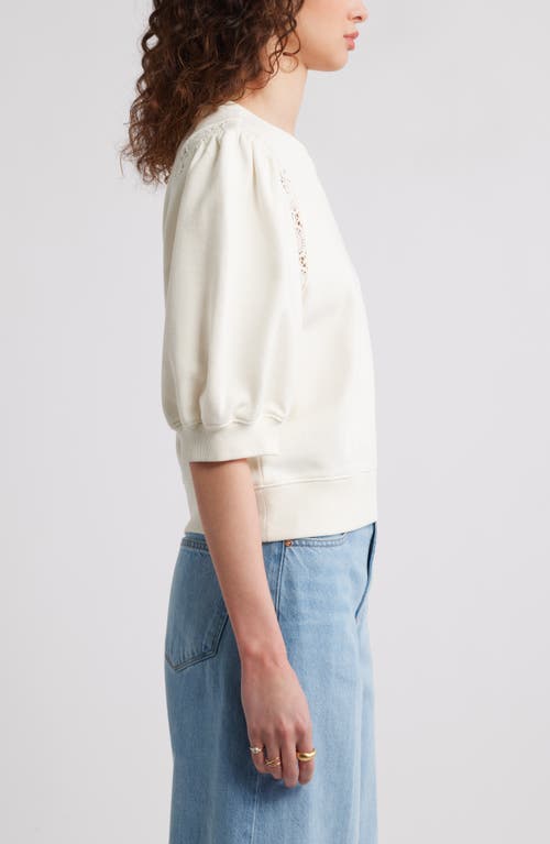 Treasure & Bond Lace Inset Puff Sleeve Crop Sweatshirt In Ivory Egret