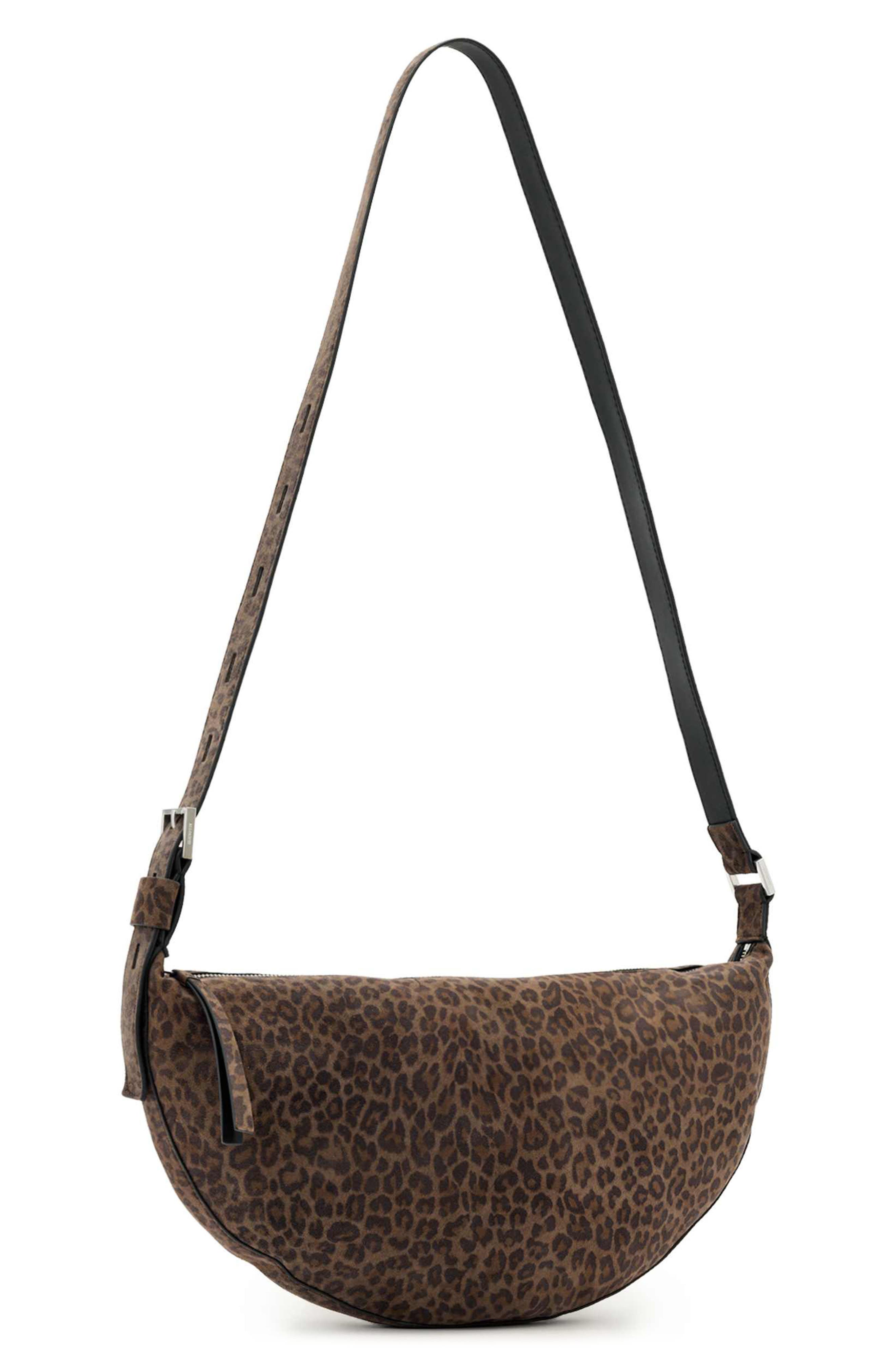 AllSaints Half Moon Leather Shoulder Bag, Alternate, color, Lepoard Brown