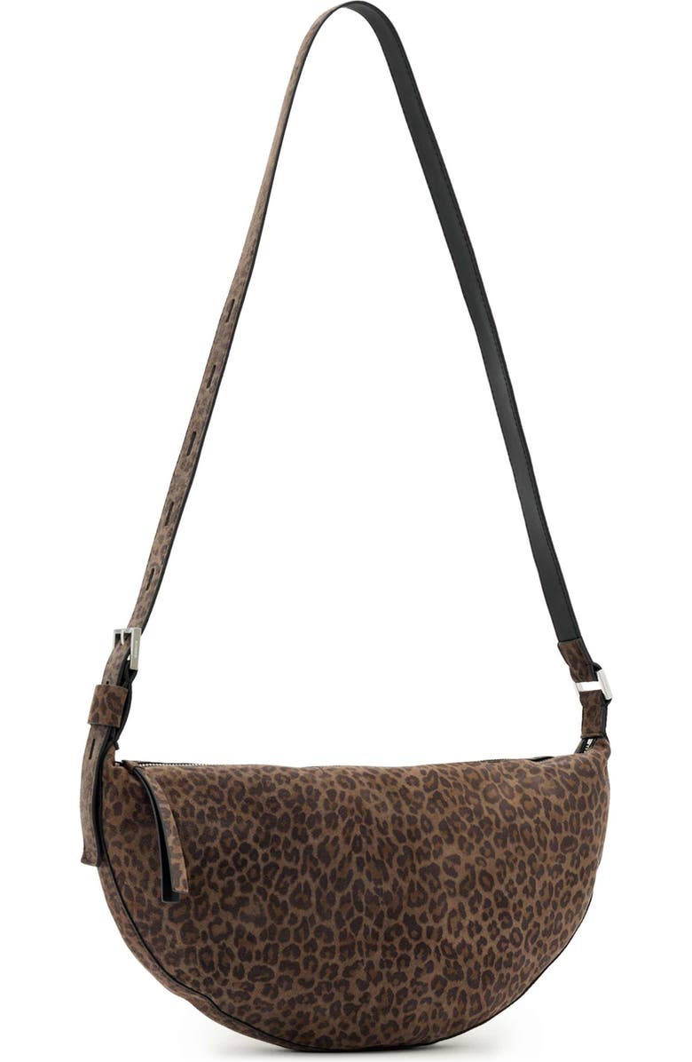 AllSaints Half Moon Leather Shoulder Bag, Alternate, color, Lepoard Brown