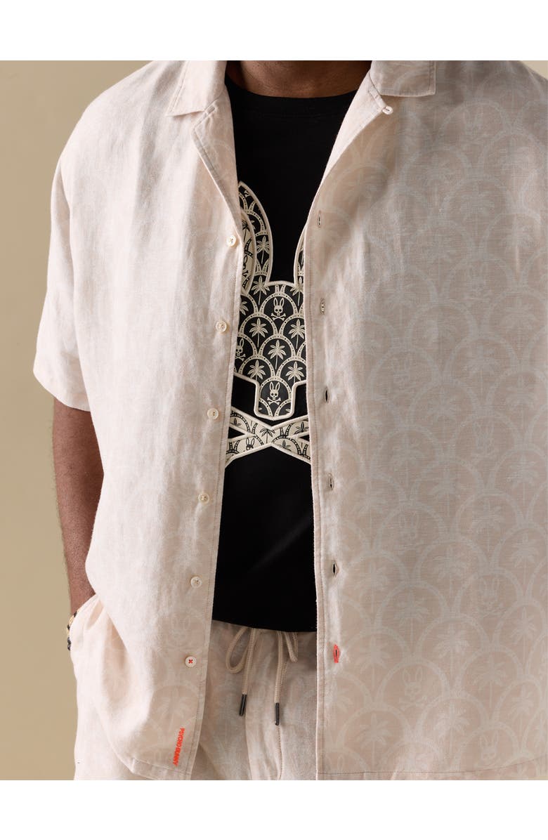 Psycho Bunny Big & Tall Brad Print Linen-Blend Sport Shirt, Alternate, color, Tan