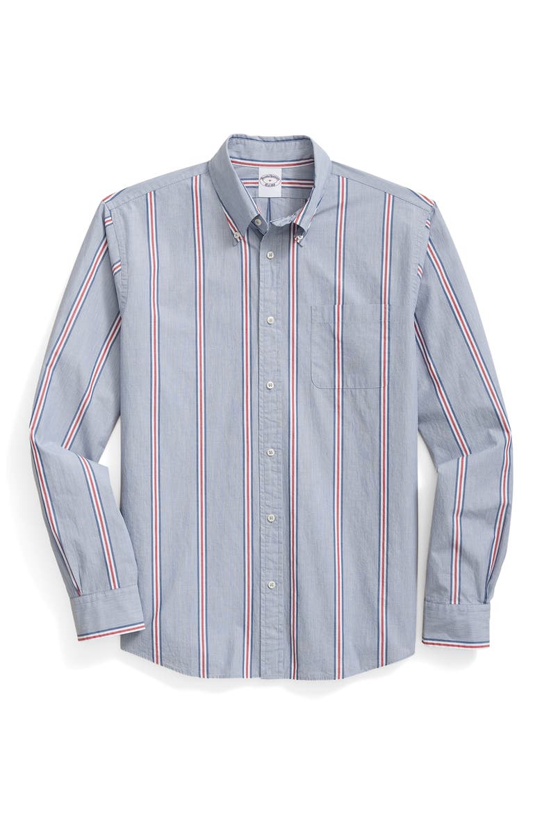 Friday Regular Fit Stripe Poplin Button-Down Shirt, Main, color, NAVY