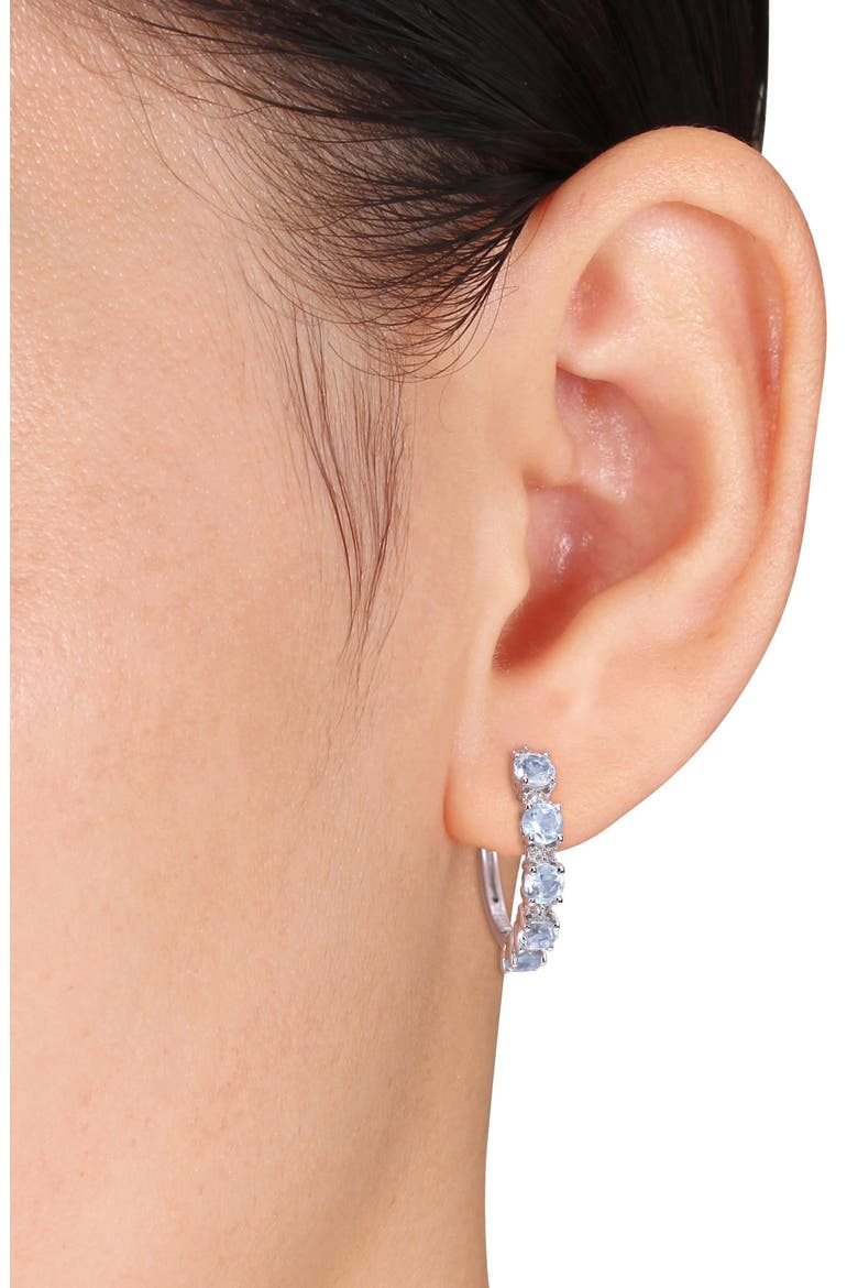 Sterling Silver Sky Blue Topaz & White Topaz Huggie Hoop Earrings, Alternate, color, BLUE