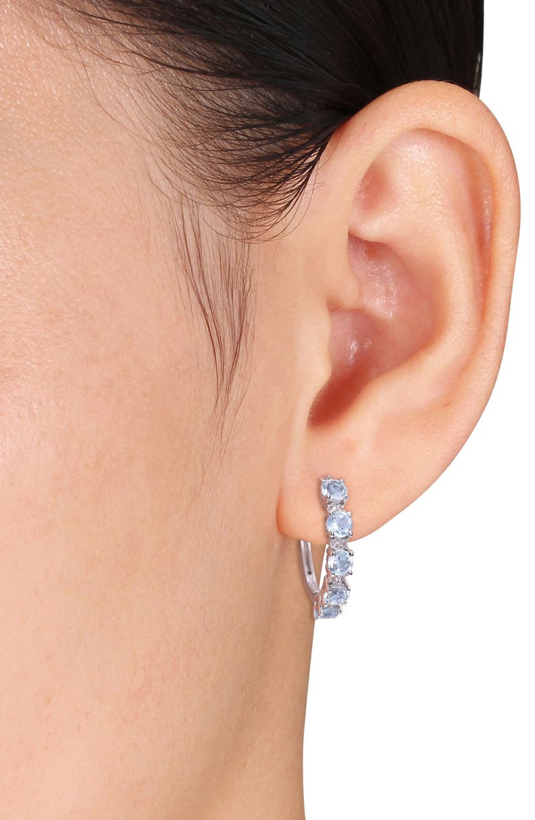DELMAR Sterling Silver Sky Blue Topaz & White Topaz Huggie Hoop Earrings, Alternate, color, 
