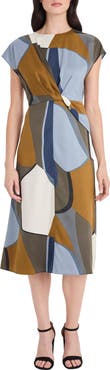 Maggy London Abstract Print Twist Detail Midi Dress