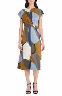 Maggy London Abstract Print Twist Detail Midi Dress