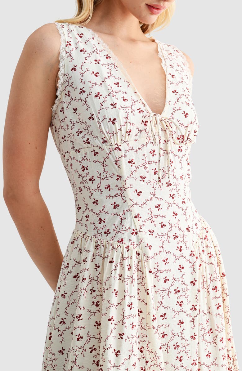 Lush Lace Trim Fit & Flare Midi Dress, Alternate, color, Cream Red