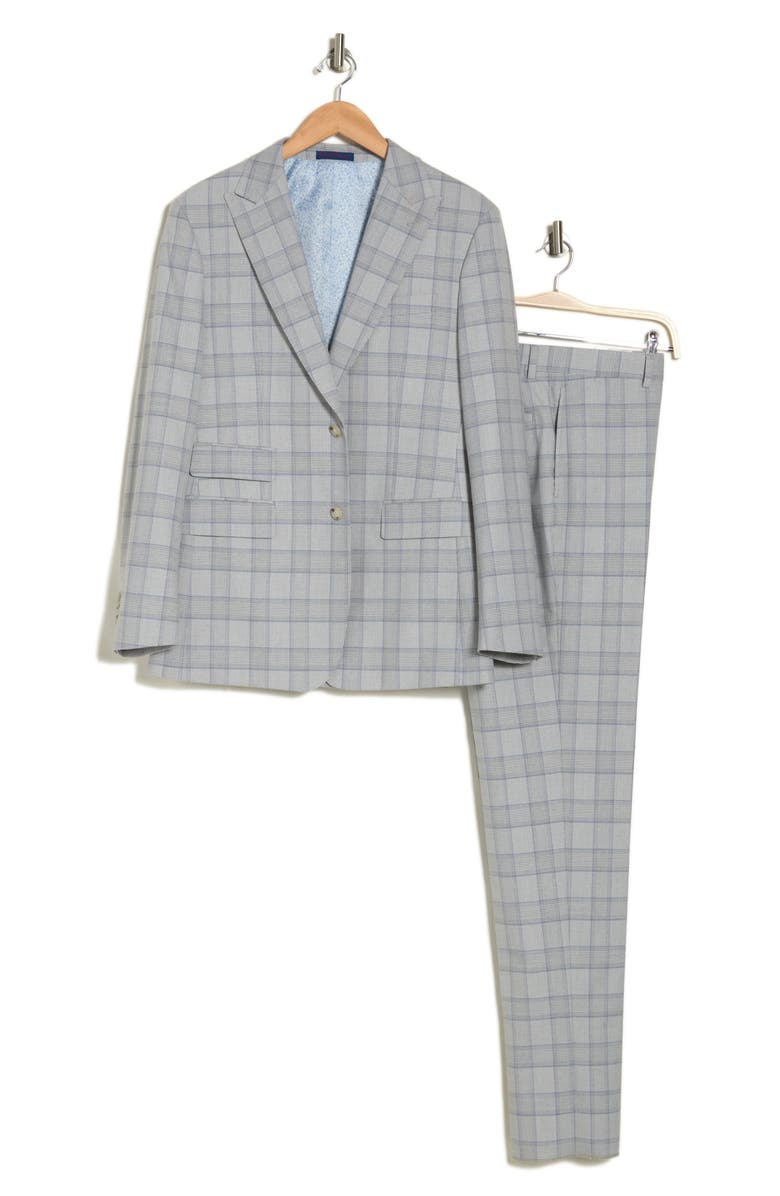 English Laundry Plaid Trim Fit Peak Lapel Two-Piece Suit, Alternate, color, Gray