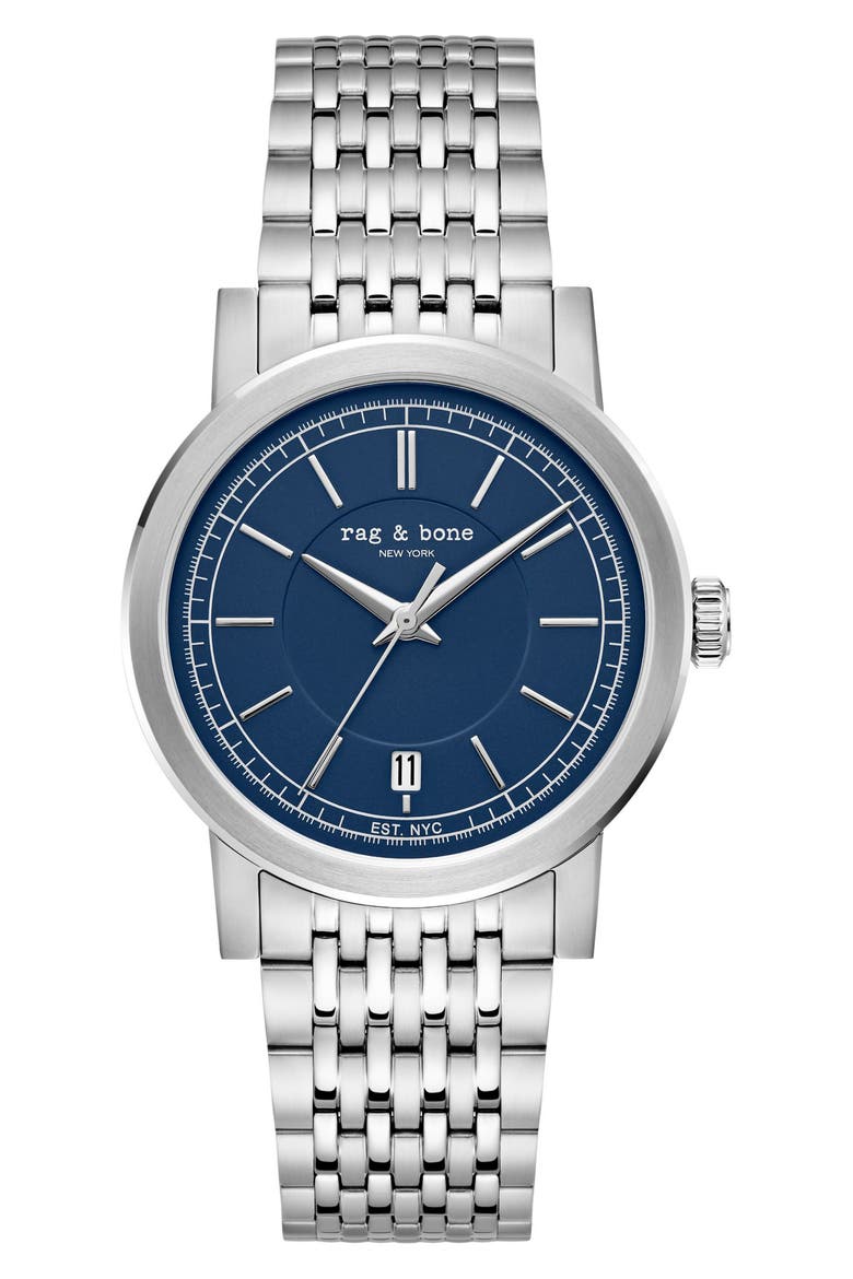 Reign Bracelet Watch, 39mm, Main, color, SILVER-TONE/ BLUE