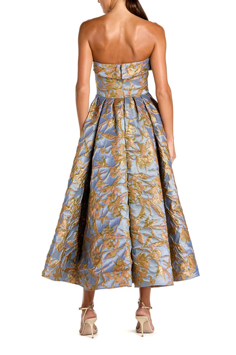 Strapless Floral Brocade Midi Dress with Pockets, Alternate, color, Periwinkle Multi