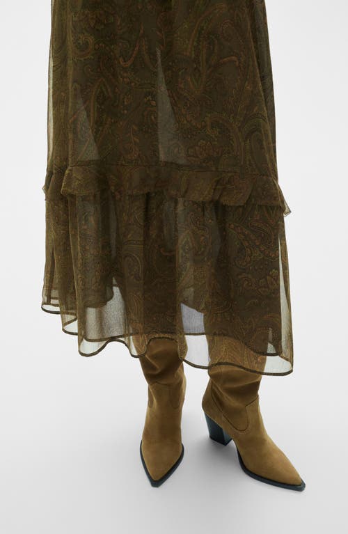 MANGO MANGO PAISLEY PRINT RUFFLE LONG SLEEVE MAXI DRESS