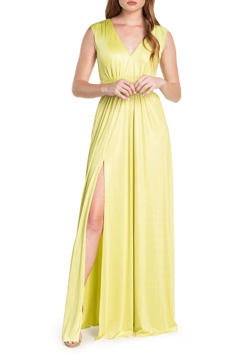 Krista Plunge Neck Side Slit Gown