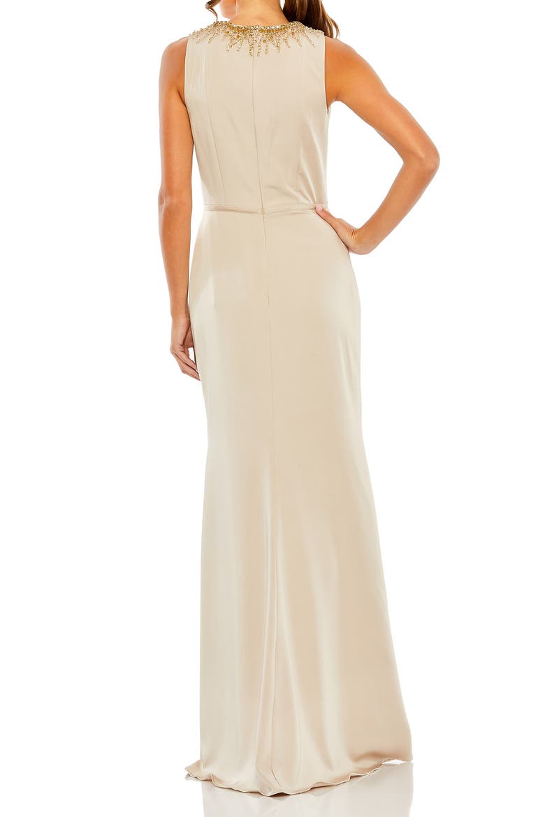Women's Embellished High-Neck Sleeveless Column Gown, Alternate, color, Champagne