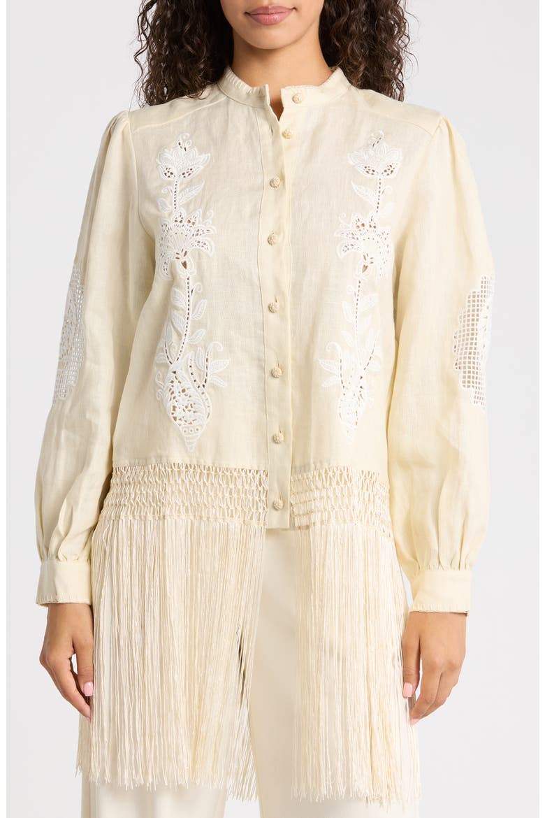 Sand Richilieu Linen Button-Up Shirt, Main, color, BEIGE