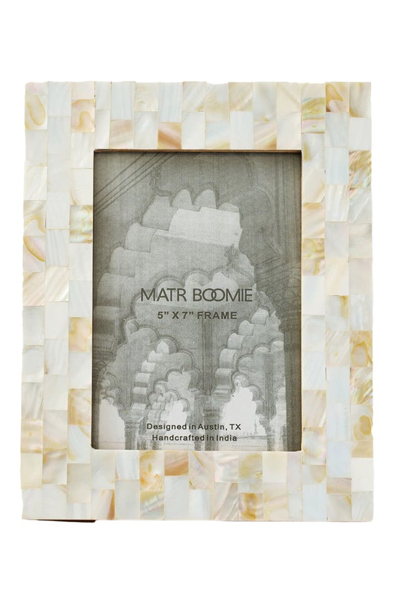 Matr Boomie Chitra Mother of Pearl Picture Frame- Hand Carved Fair Trade, Main, color, White