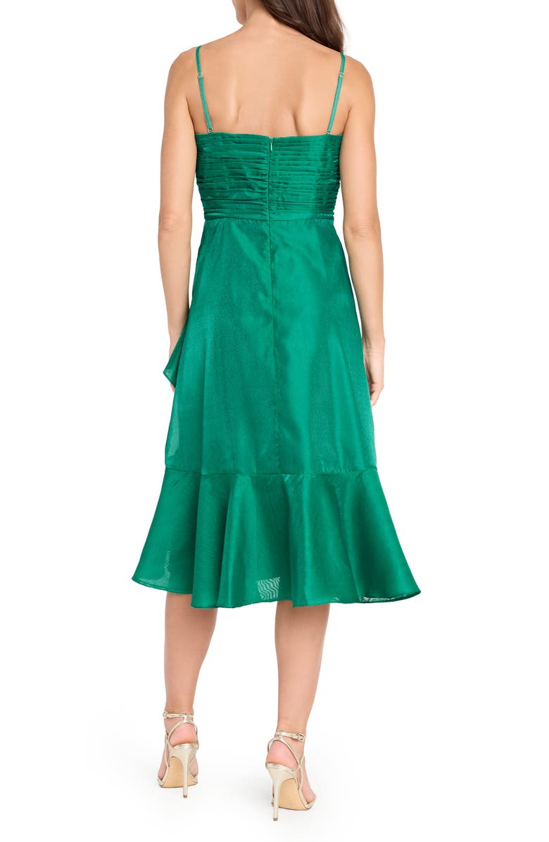 Tahari ASL Pleated Ruffle Satin Cocktail Dress, Alternate, color, Dark Green