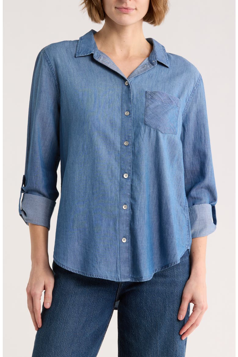 Casual Chambray Button-Up Shirt, Main, color, MEDIUM WASH