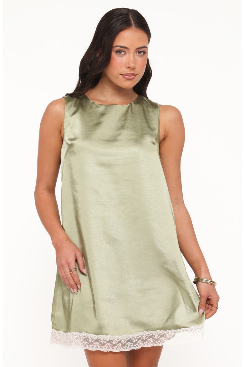 Gretel Lace Trim Satin Minidress, Alternate, color, GREEN/ CREAM