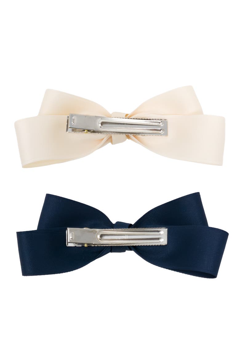 Large Double Bow Clip Set, Alternate, color, Navy Blue & Ivory