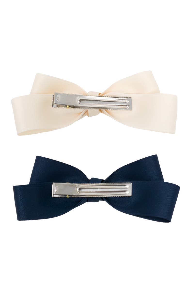 Puttisu Large Double Bow Clip Set, Alternate, color, Navy Blue & Ivory