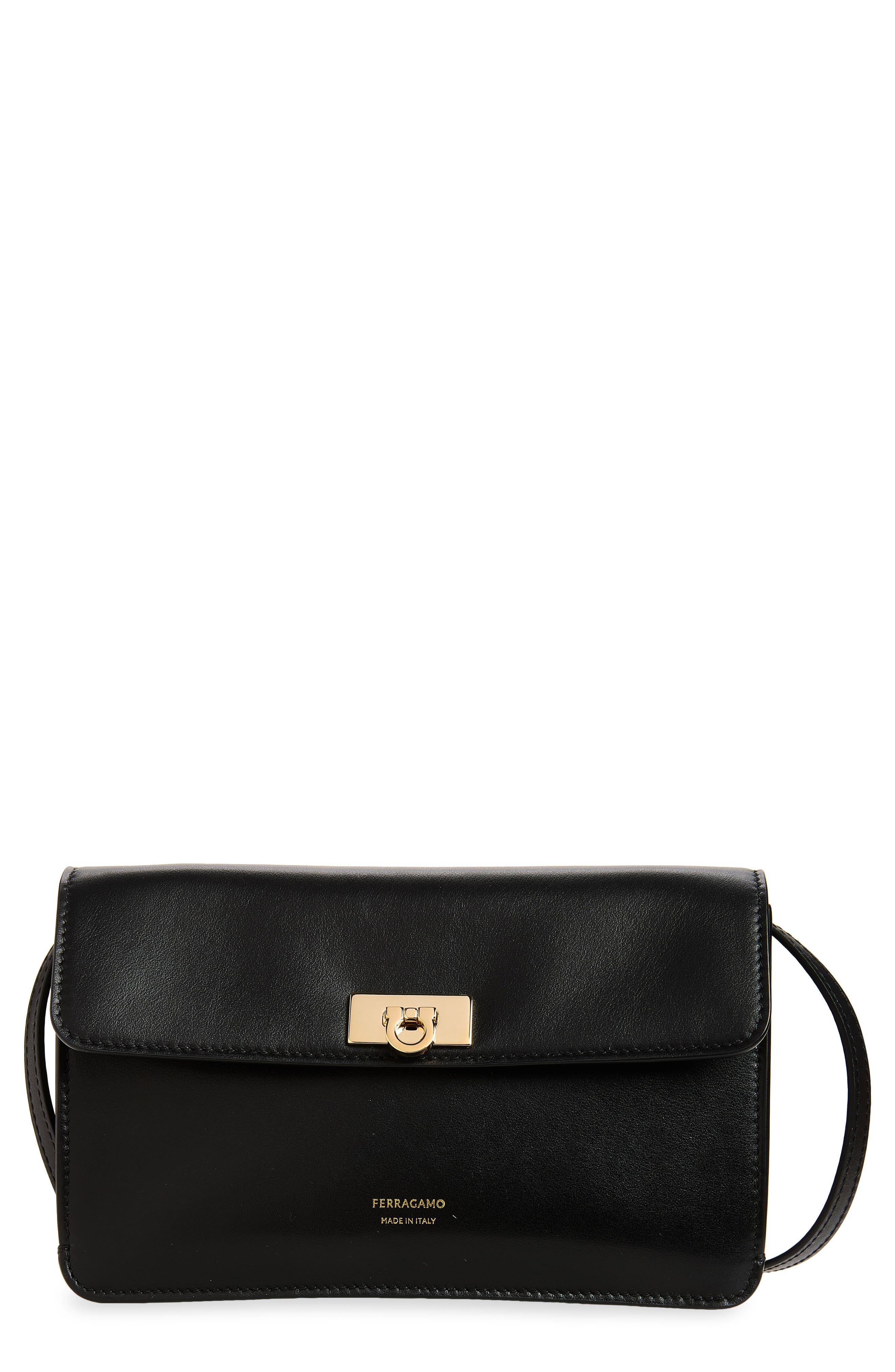 FERRAGAMO Harley Leather Shoulder Bag, Main, color, Nero