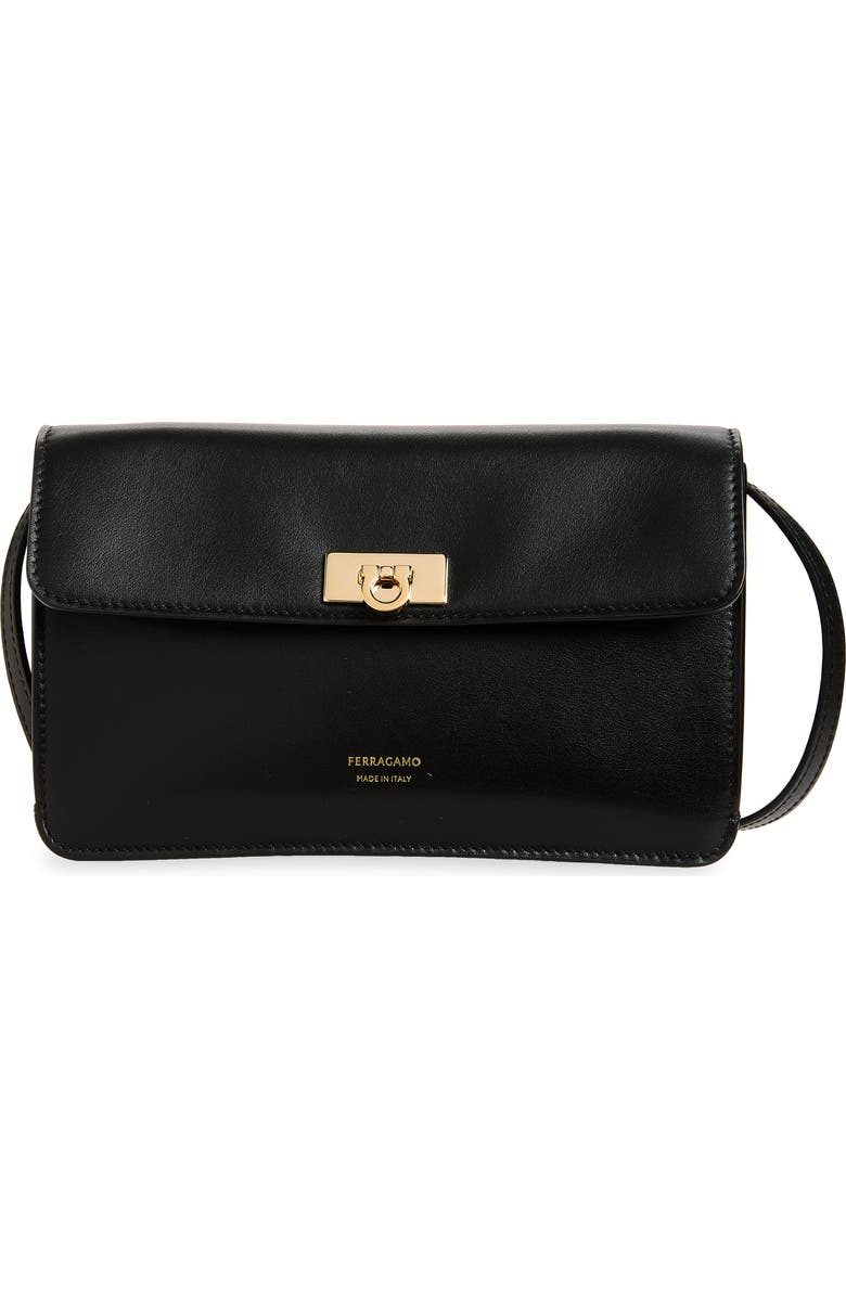 FERRAGAMO Harley Leather Shoulder Bag, Main, color, Nero