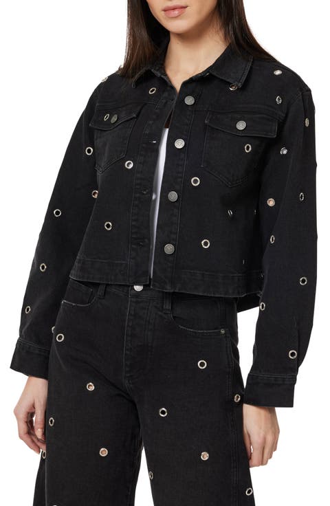 Grommet Embellished Denim Trucker Jacket