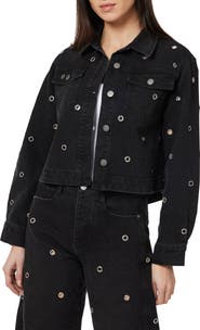 Habitual Grommet Embellished Denim Trucker Jacket