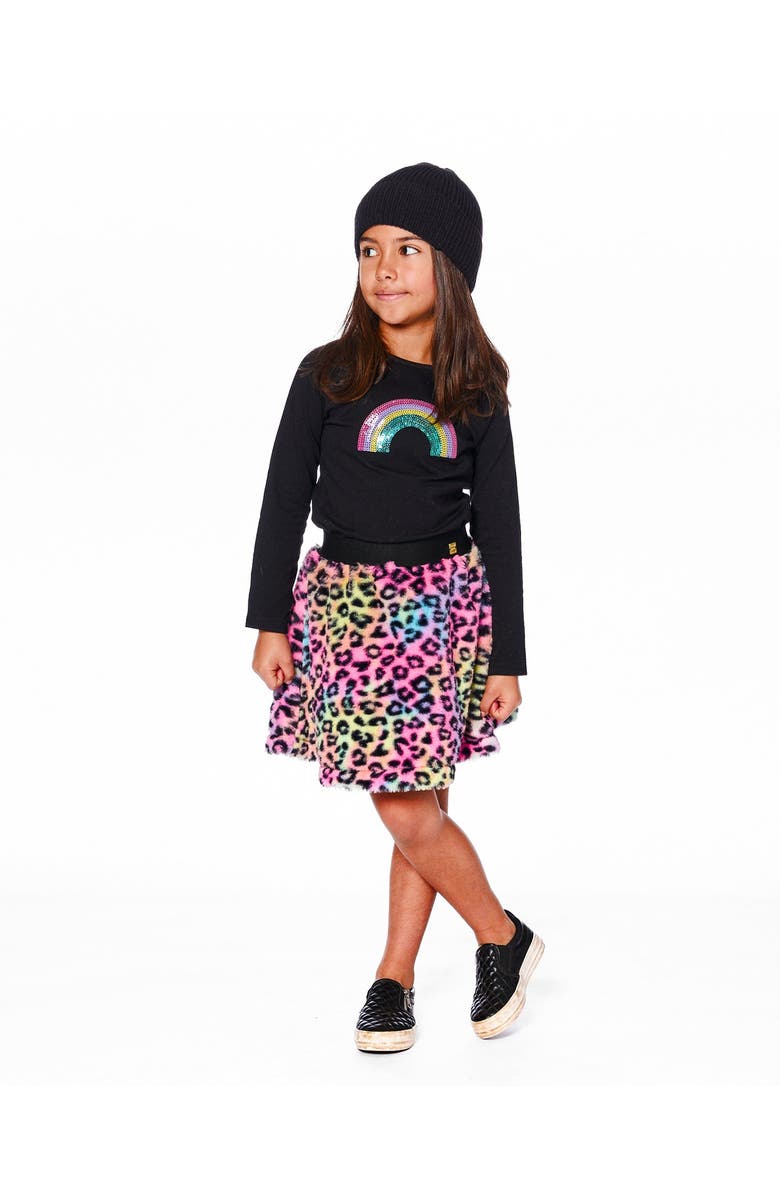 Deux par Deux Organic Cotton Long Sleeve T-Shirt with Sequin Rainbow, Main, color, Black