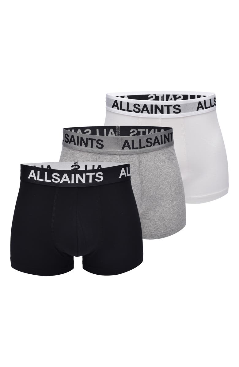 AllSaints 3-Pack Contour Pouch Stretch Organic Cotton Trunks, Main, color, Grey Multi