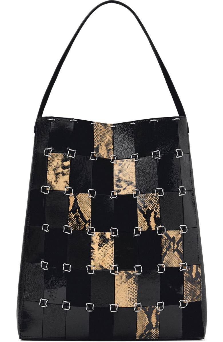 MANGO Patchwork Leather Shoulder Bag, Main, color, Black