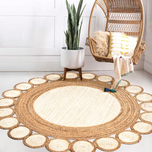 Jonathan Y Skye Two-tone Jute Circle Border Cream/natural Round Area Rug In Cream/natural