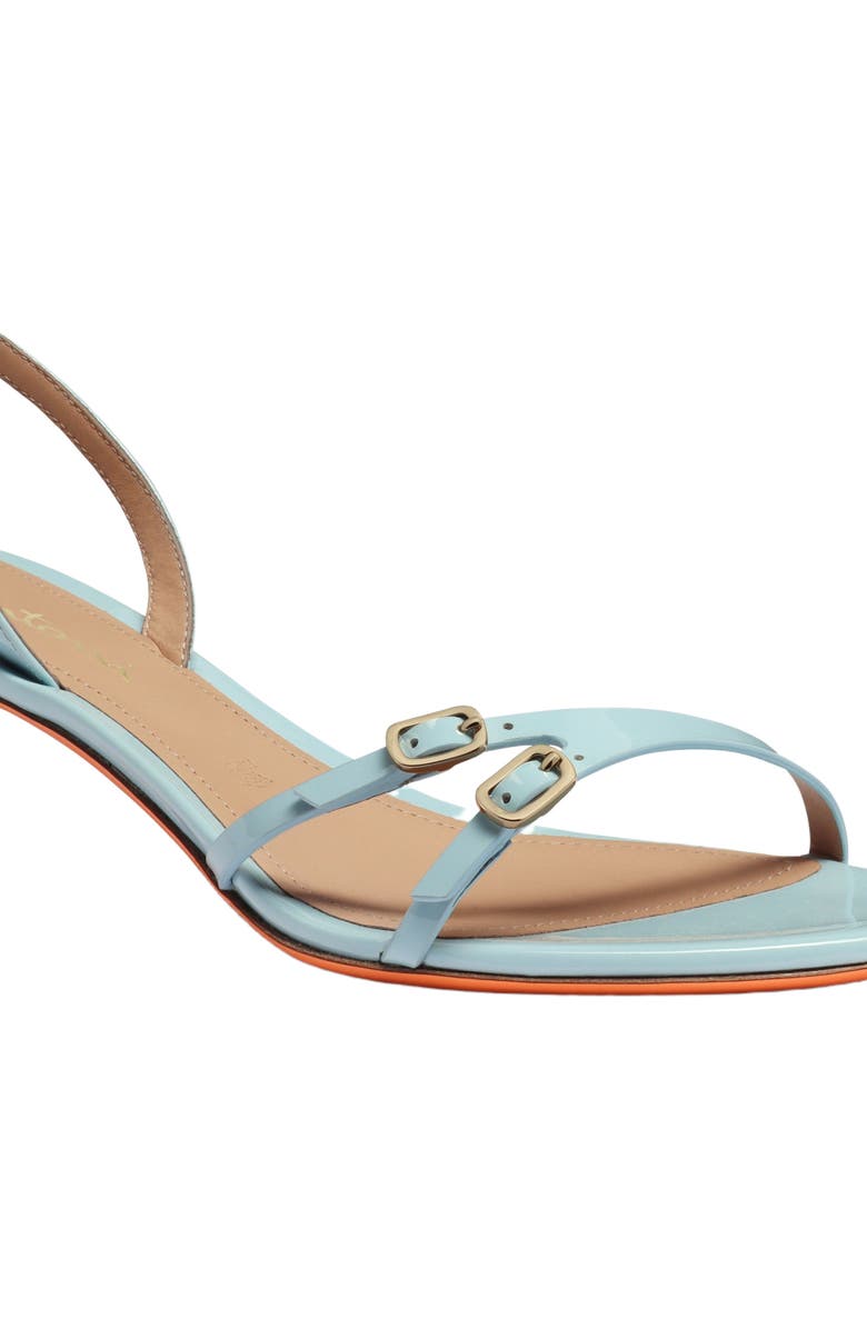 Santoni Women's patent leather mid-heel sandal, Alternate, color, Blue