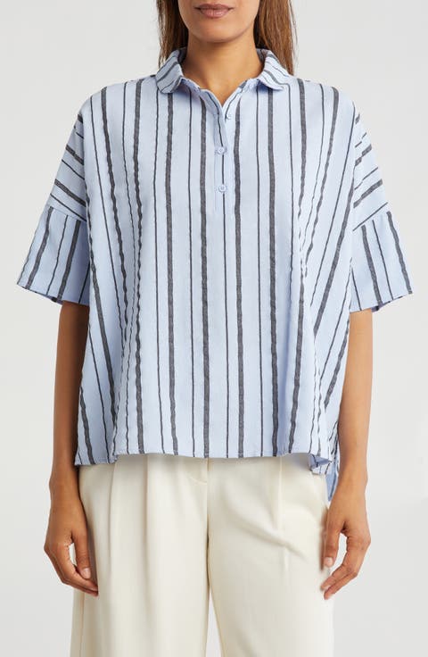 Stripe Short Sleeve Button-Up Shirt