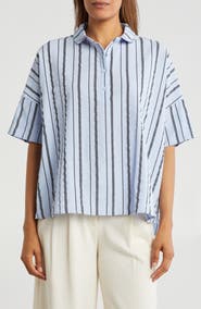 PATRIZIA LUCA Stripe Short Sleeve Button-Up Shirt