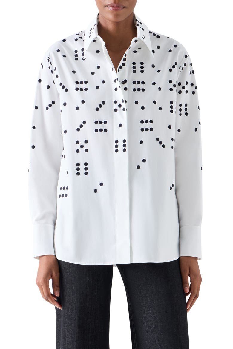 Dice Print Cotton Poplin Shirt, Main, color, CREAM-BLACK