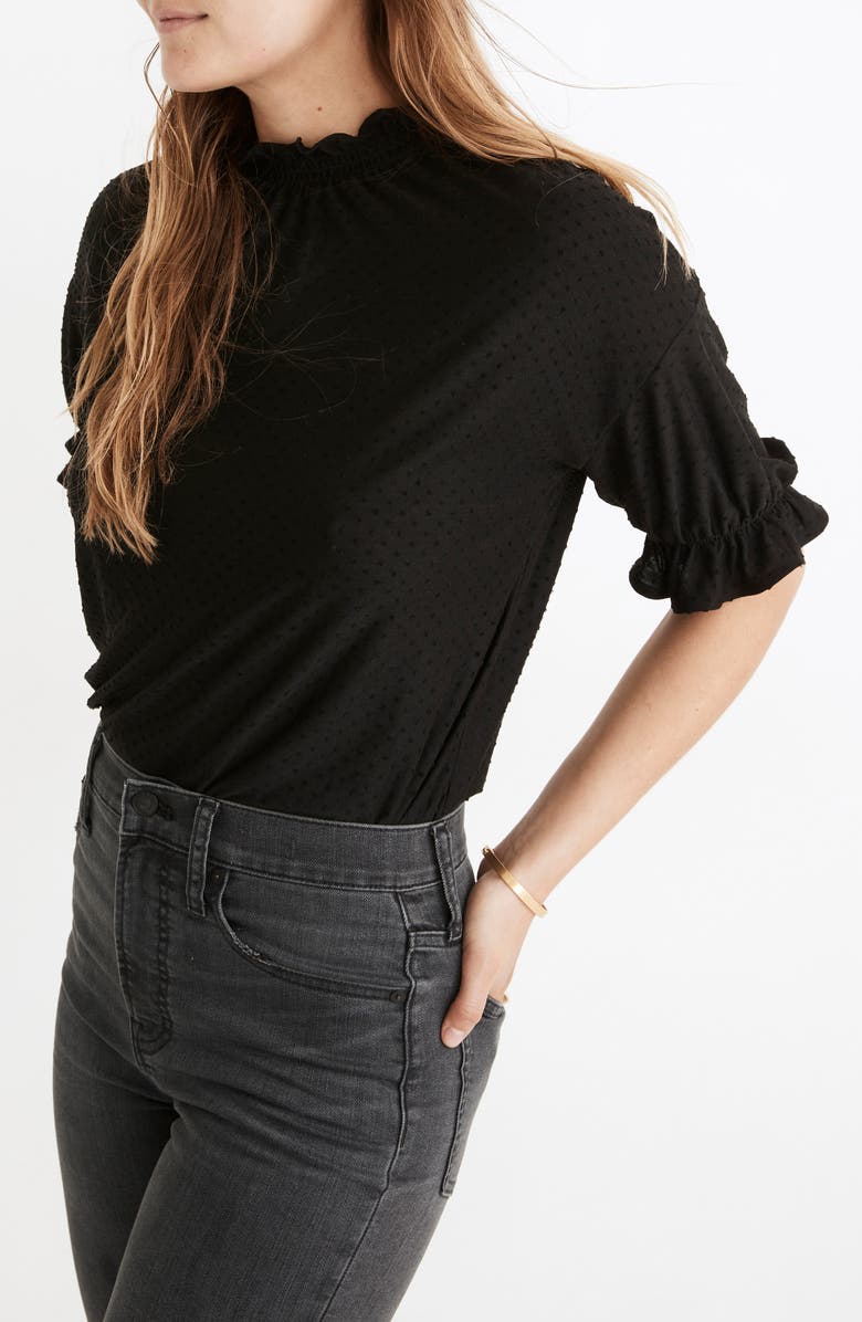 Madewell Texture & Thread Clip Dot Ruffle Top, Alternate, color,