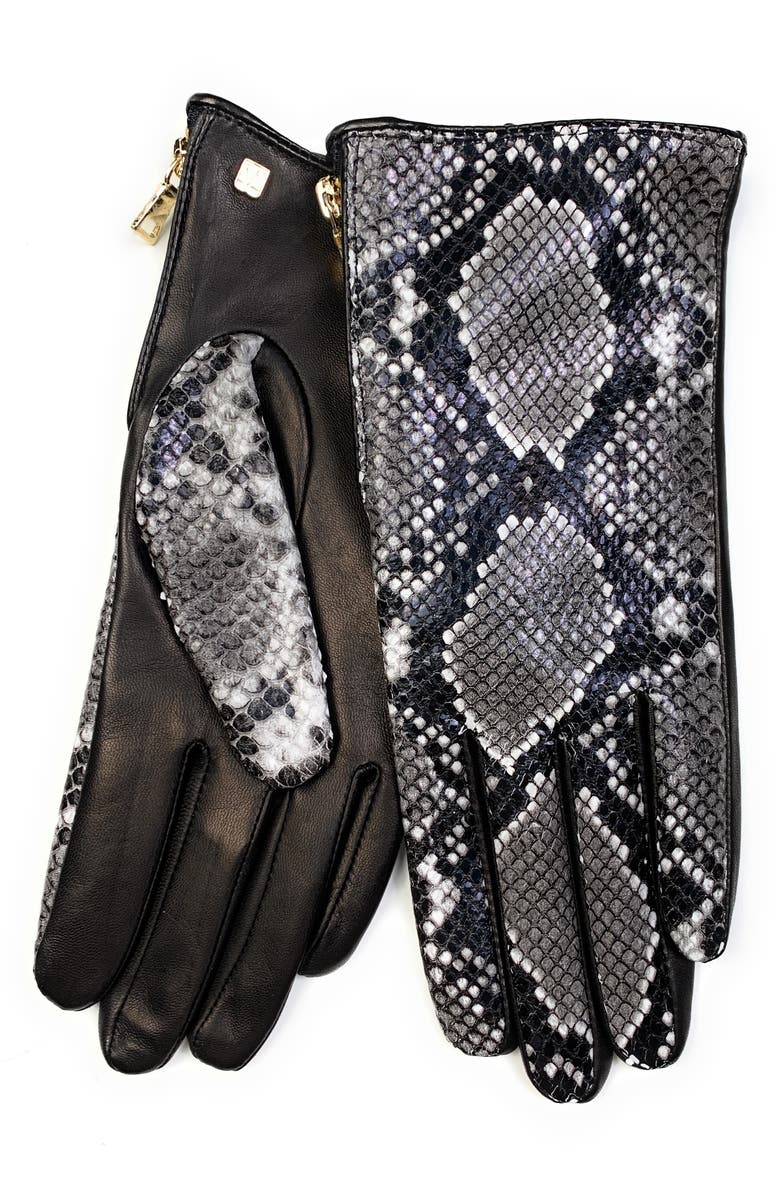 Bruno Magli Snakeskin Print Leather Gloves, Main, color,