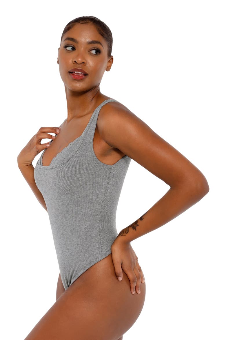Shapewear Modal Tummy Control Inner Lace Cami Bodysuit, Alternate, color, Paynes Grey