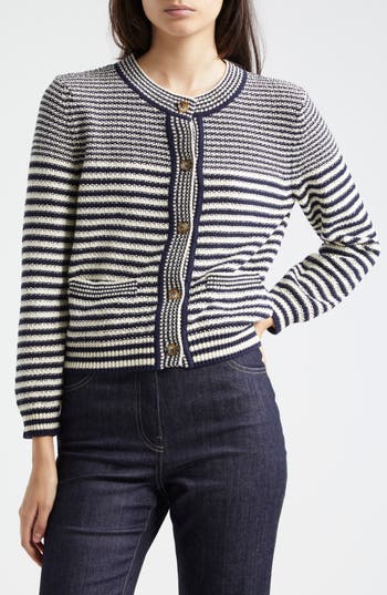 Frame Femme Mariner Striped Cotton-blend Sweater In Navy Multi
