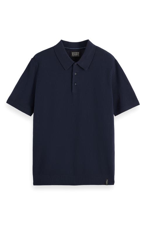 Scotch & Soda Structured Knit Cotton Polo In Blue