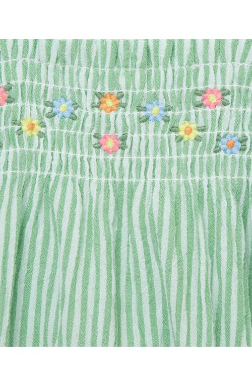 Shop Little Me Stripe Floral Embroidered Cotton Bubble Romper & Headband Set In Green