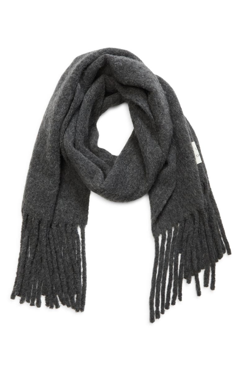 LOULOU DE SAISON Santo Large Baby Alpaca Blend Fringe Scarf, Alternate, color, Anthracite Melange