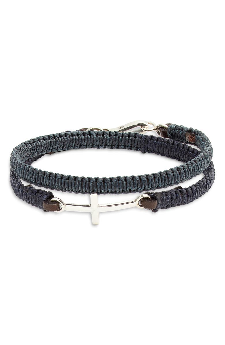 Caputo & Co. Macrame Cross Double Wrap Bracelet, Main, color, Navy Combo