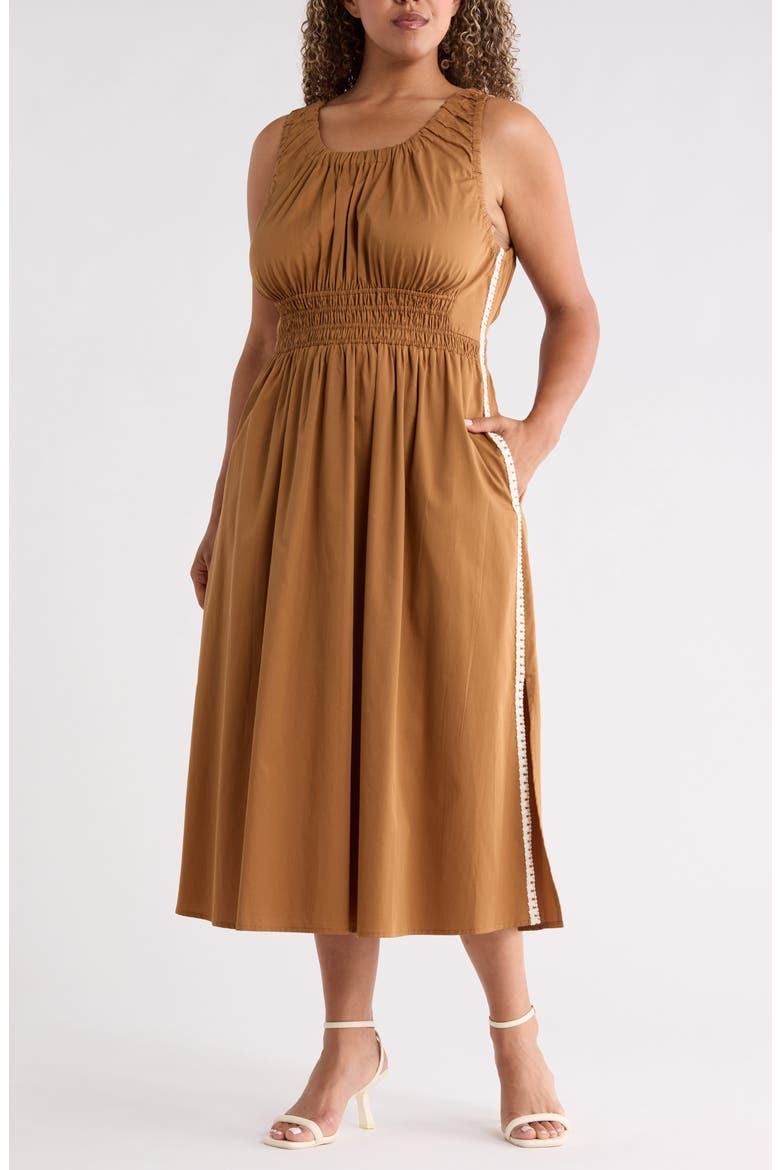 Smocked Waist Lace Trim Sleeveless Maxi Dress, Main, color, BUTTER TOFFEE