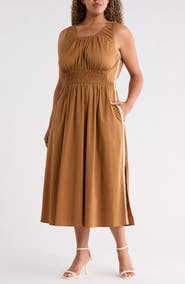Wit & Wisdom Smocked Waist Lace Trim Sleeveless Maxi Dress