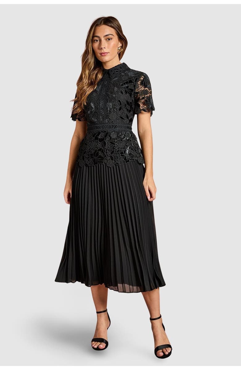 Coast Velvet Lace Collared Midi Dress, Main, color, Black